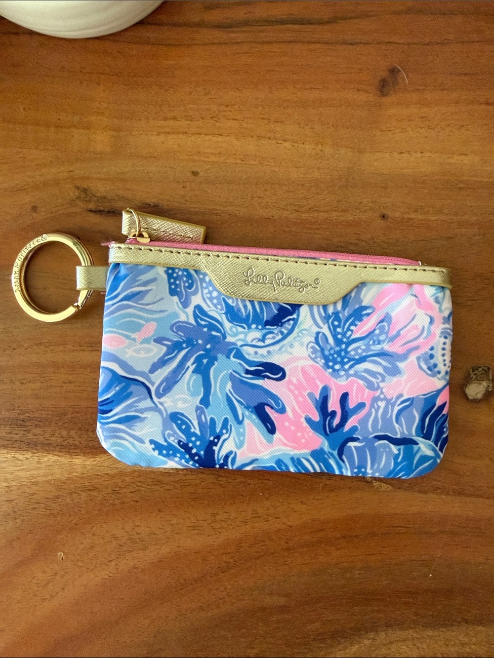 Lilly Pulitzer Blue, Pink & Gold Floral Key Card Pouch